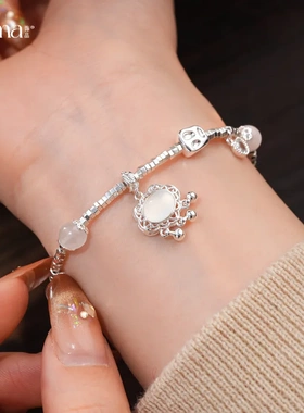 新中式简约碎银串珠树脂平安锁手链轻奢高级感手环时尚精致手饰女