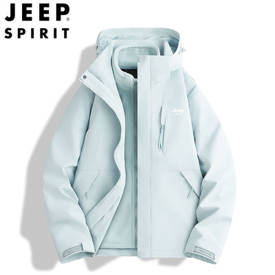JEEP吉普情侣款冲锋衣女秋冬季三合一可拆卸抓绒服男户外外套定制