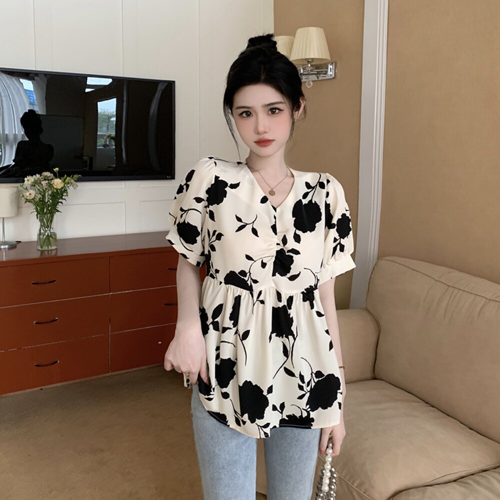 2026夏季夏装大码女装韩版修身显瘦V领抽绳长袖衬衣M-4XL200斤