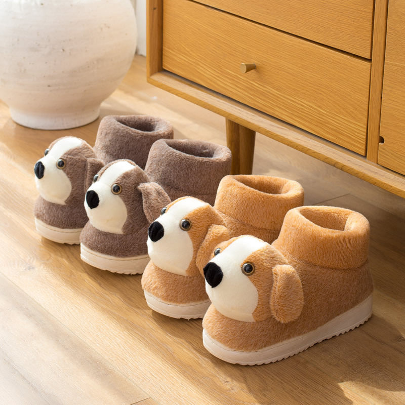 冬季加厚保暖卡通狗狗棉拖鞋女包跟高帮可爱棉鞋平底居家鞋短靴子,女鞋,棉鞋,淘宝优惠券,粉丝福利购,淘宝优惠卷
