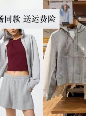 26春夏新款女装 休闲运动拉链连帽外套/长袖纯色短上衣卫衣484236