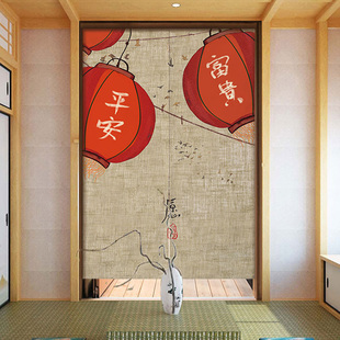 门帘民宿卧室餐厅挂帘厨房客栈布艺半帘免打孔装 中式 饰隔断帘布帘