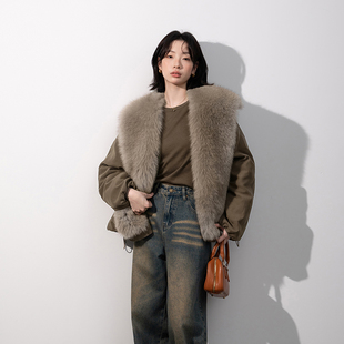 2025冬季 女进口狐狸毛领百搭鹅绒派克服宽松保暖外套 新款