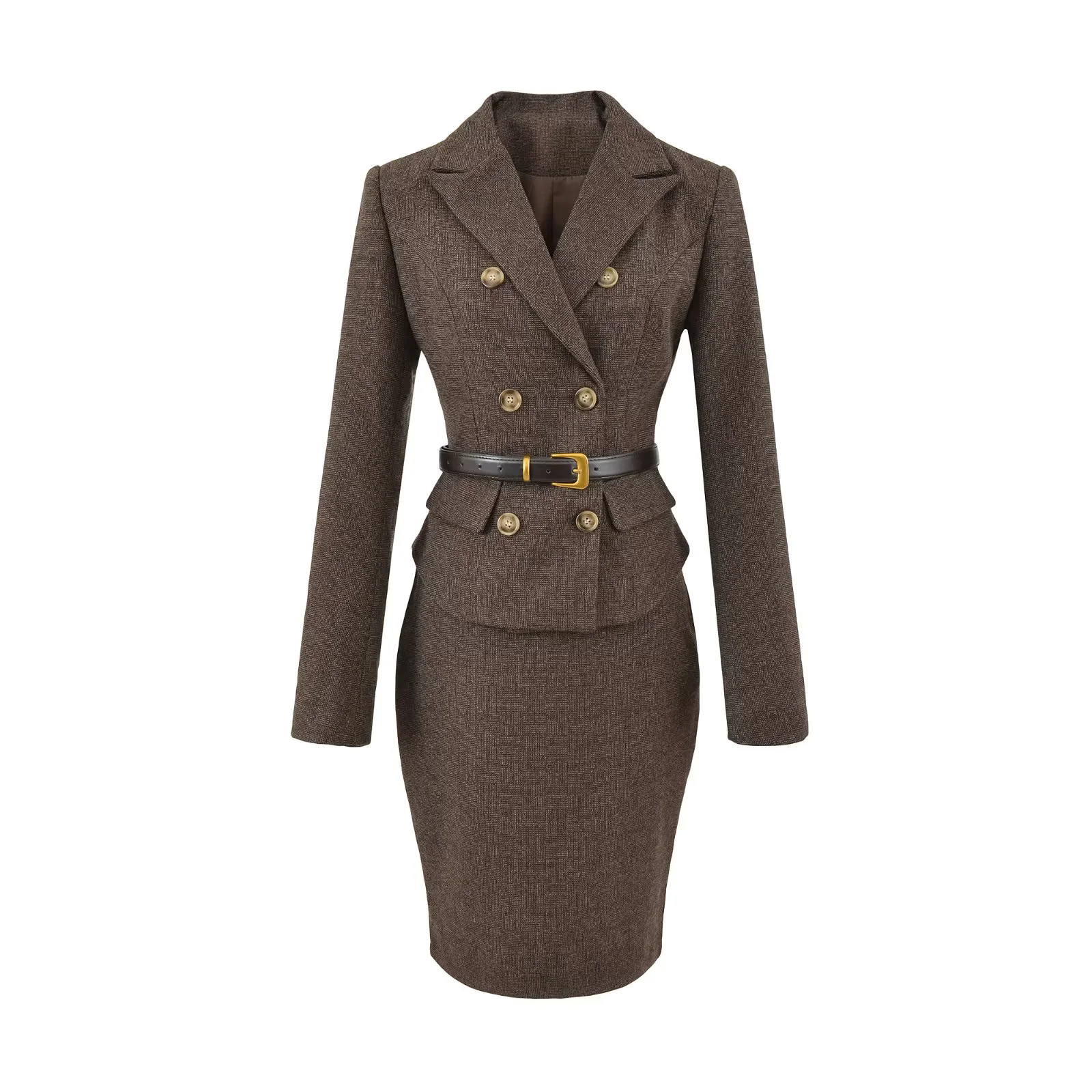 西装外套配腰带女性感包臀半身裙