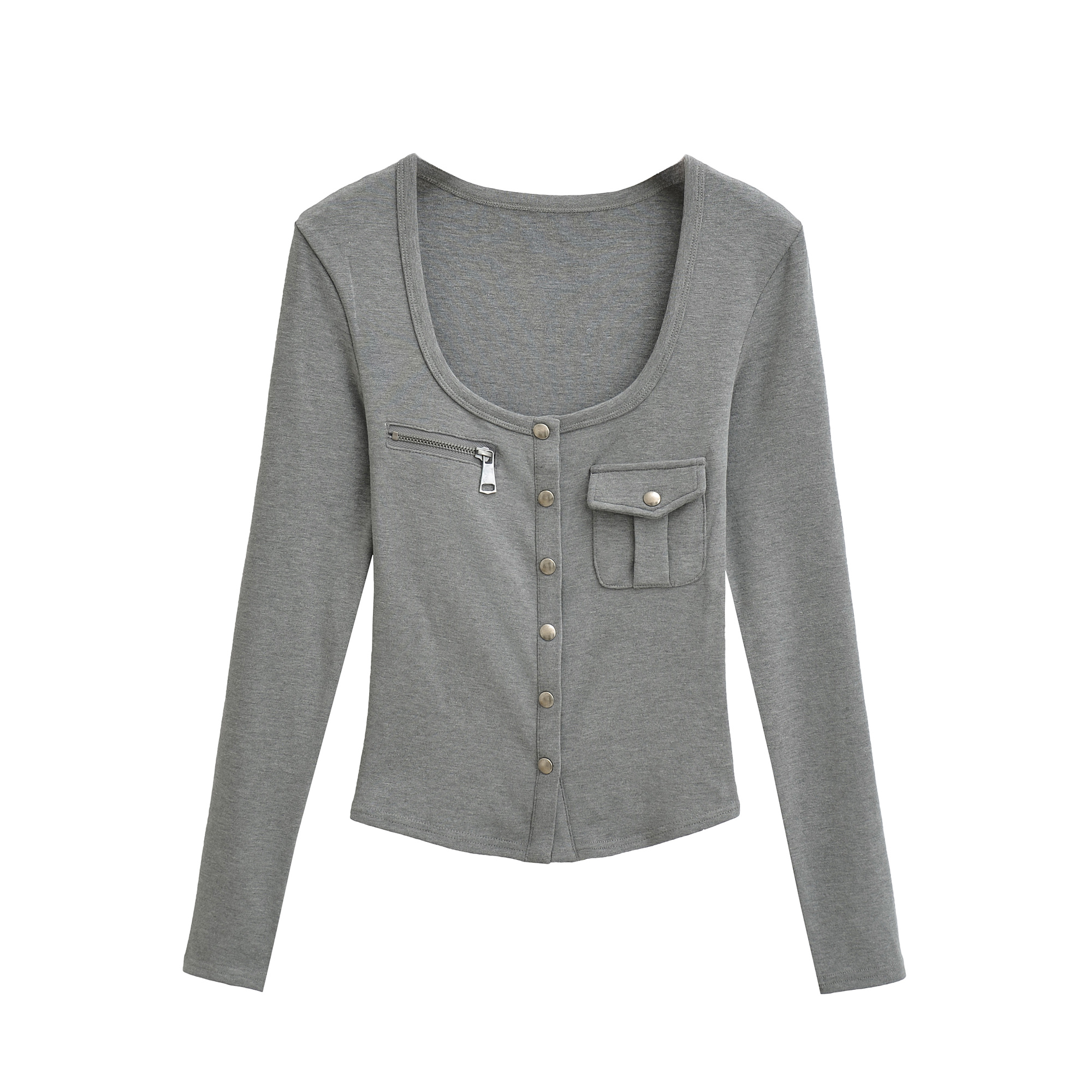 美式复古修身气质正肩长袖T恤女