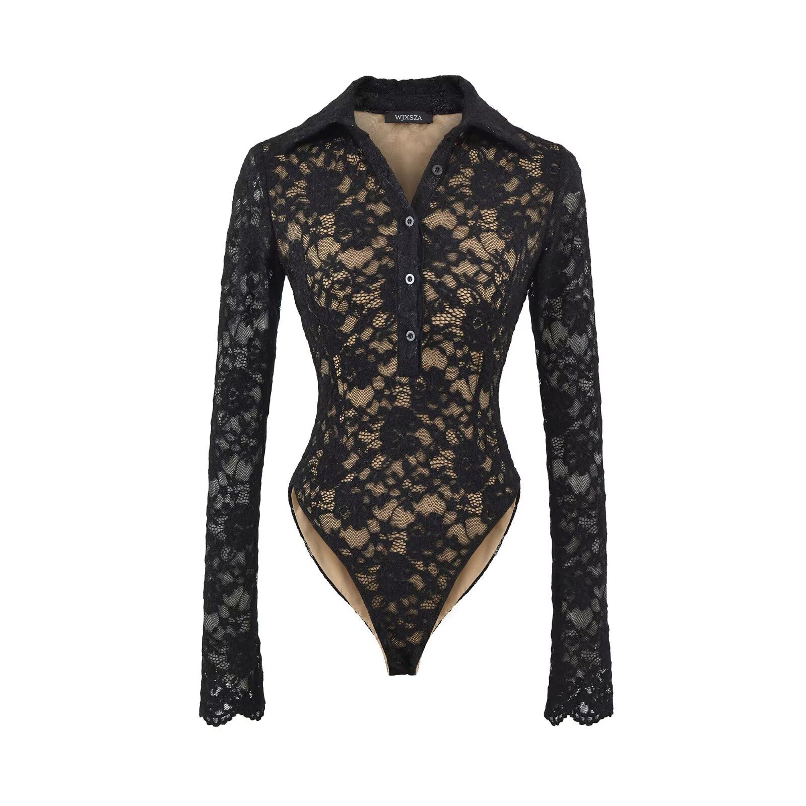 包邮美式性感修身双层浮雕花朵蕾丝衬衫领连体衣女长袖连体打底衫,女装/女士精品,连体衣/裤,淘宝优惠券,粉丝福利购,淘宝优惠卷