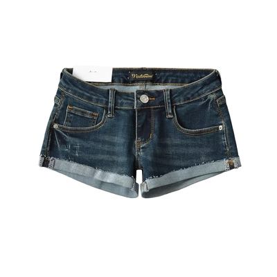 弹力紧身低腰牛仔短裤卷边热裤