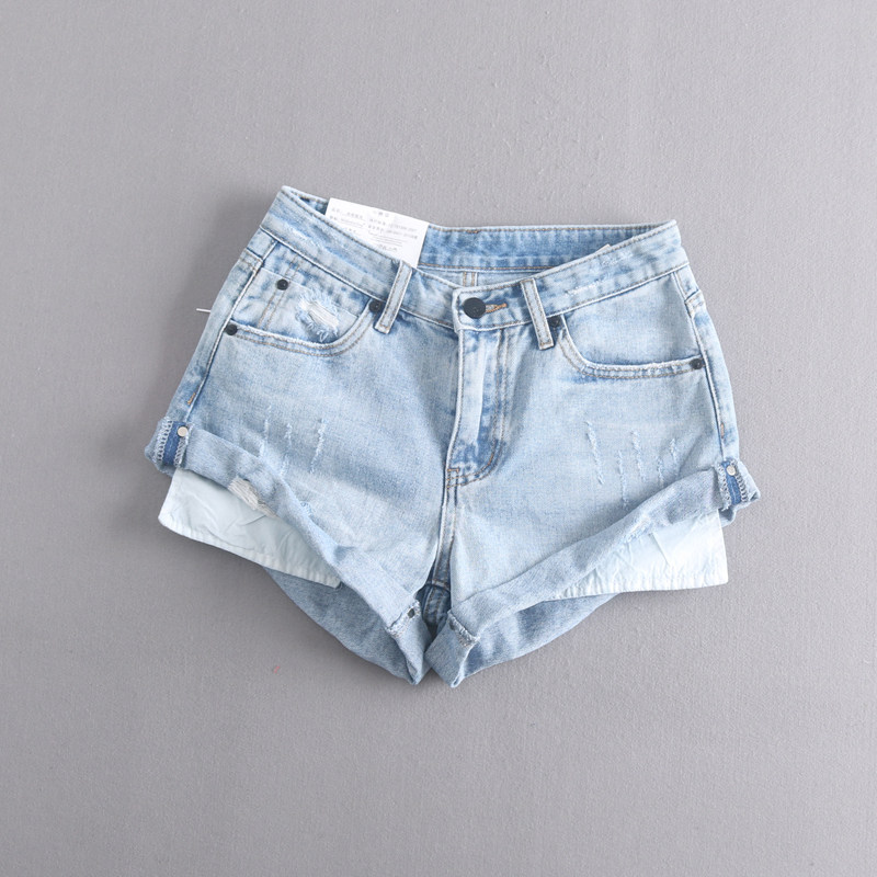 做旧卷边性感牛仔短裤沙滩热裤潮