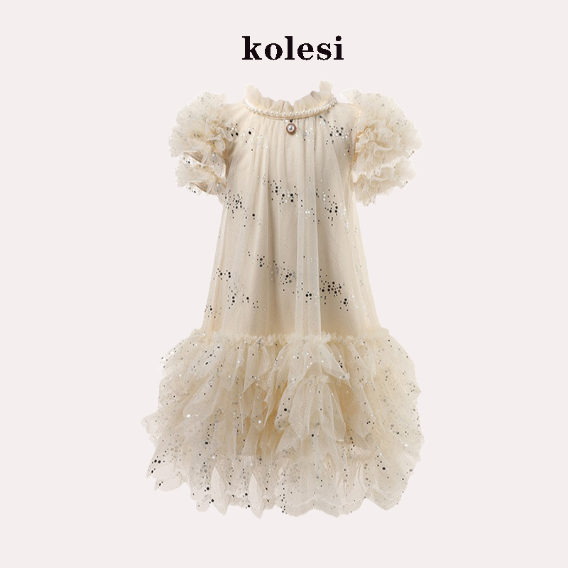kolesi女童花朵短袖公主连衣裙夏
