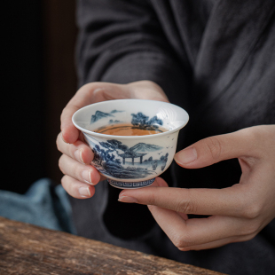 羊脂玉茶杯主人杯单杯高档品茗杯喝茶单个人专用茶杯陶瓷茶盏大号