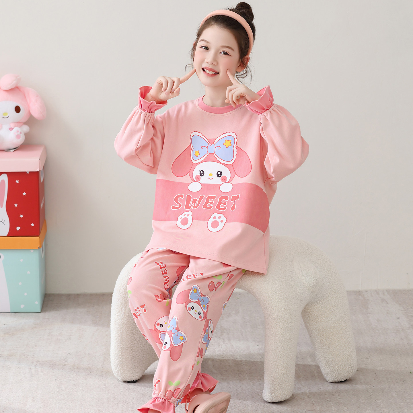 女童睡衣纯棉春秋新款儿童长袖薄款中大童女孩家居服可爱卡通套装