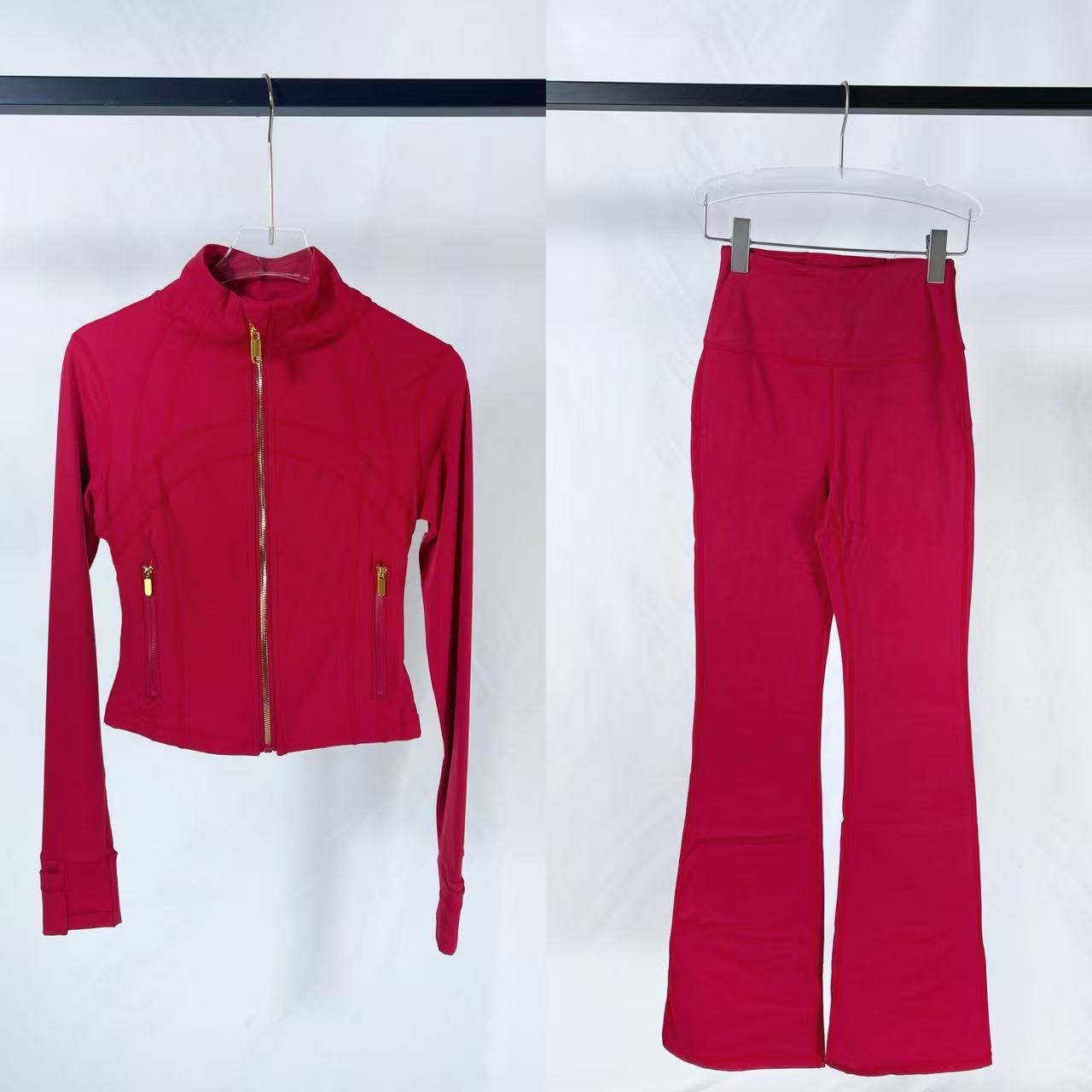 新款金标立领短款夹克喇叭裤套装女士运动瑜伽服修身显瘦运动夹克