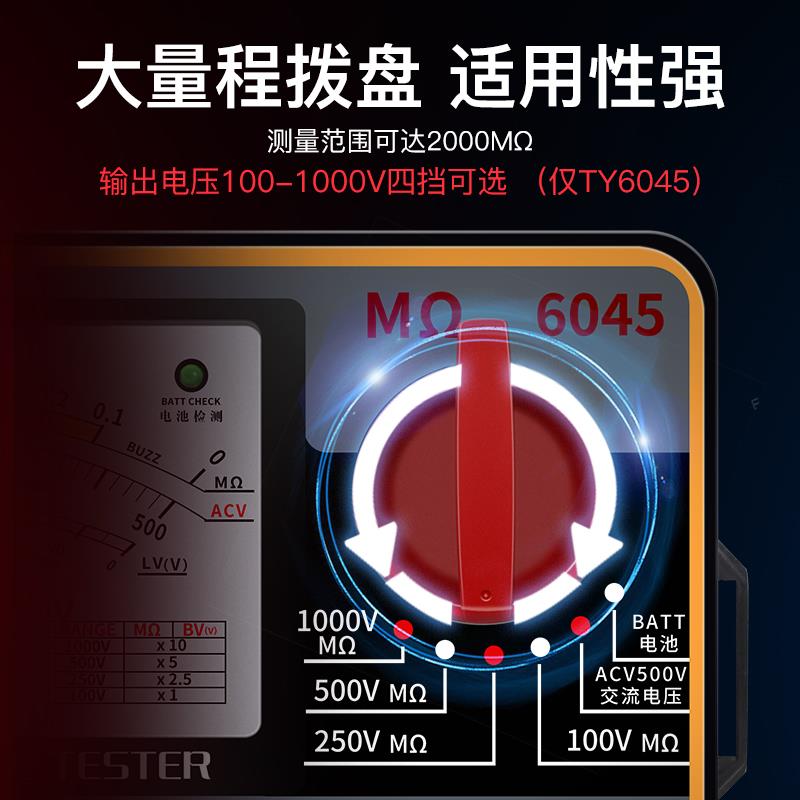 天宇 绝缘电阻测试仪 TY6018 指针式电阻表 电子兆欧表500V 1000V
