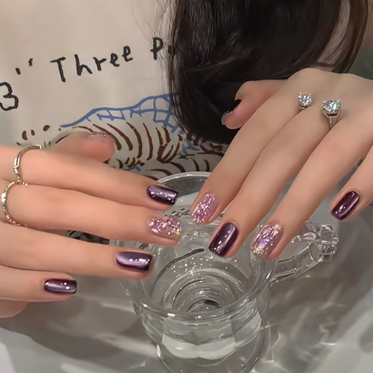 手工穿戴甲短款闪亮猫眼可拆卸