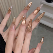 秋冬新款 手工穿戴美甲玫瑰庄园咖色猫眼假指甲贴片可拆卸成品婚甲