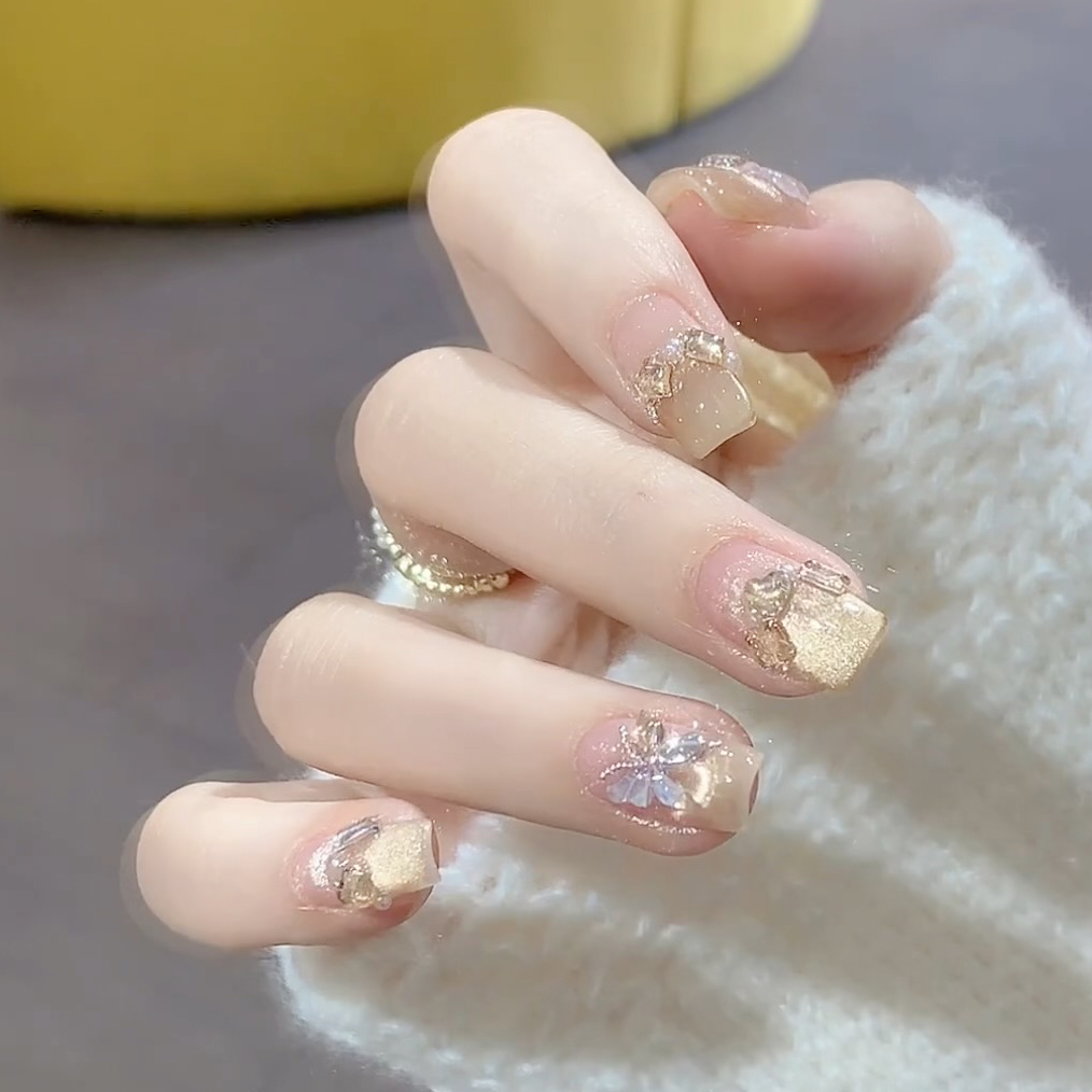 橘指大方穿戴甲手工中长猫眼香槟