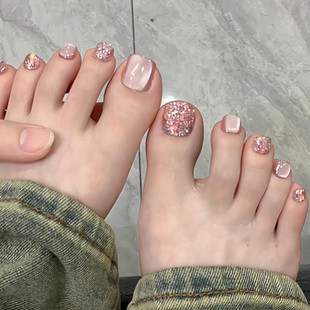 新款 富家千金穿戴甲猫眼闪亮红色显白脚趾甲手工定制光疗成品美甲