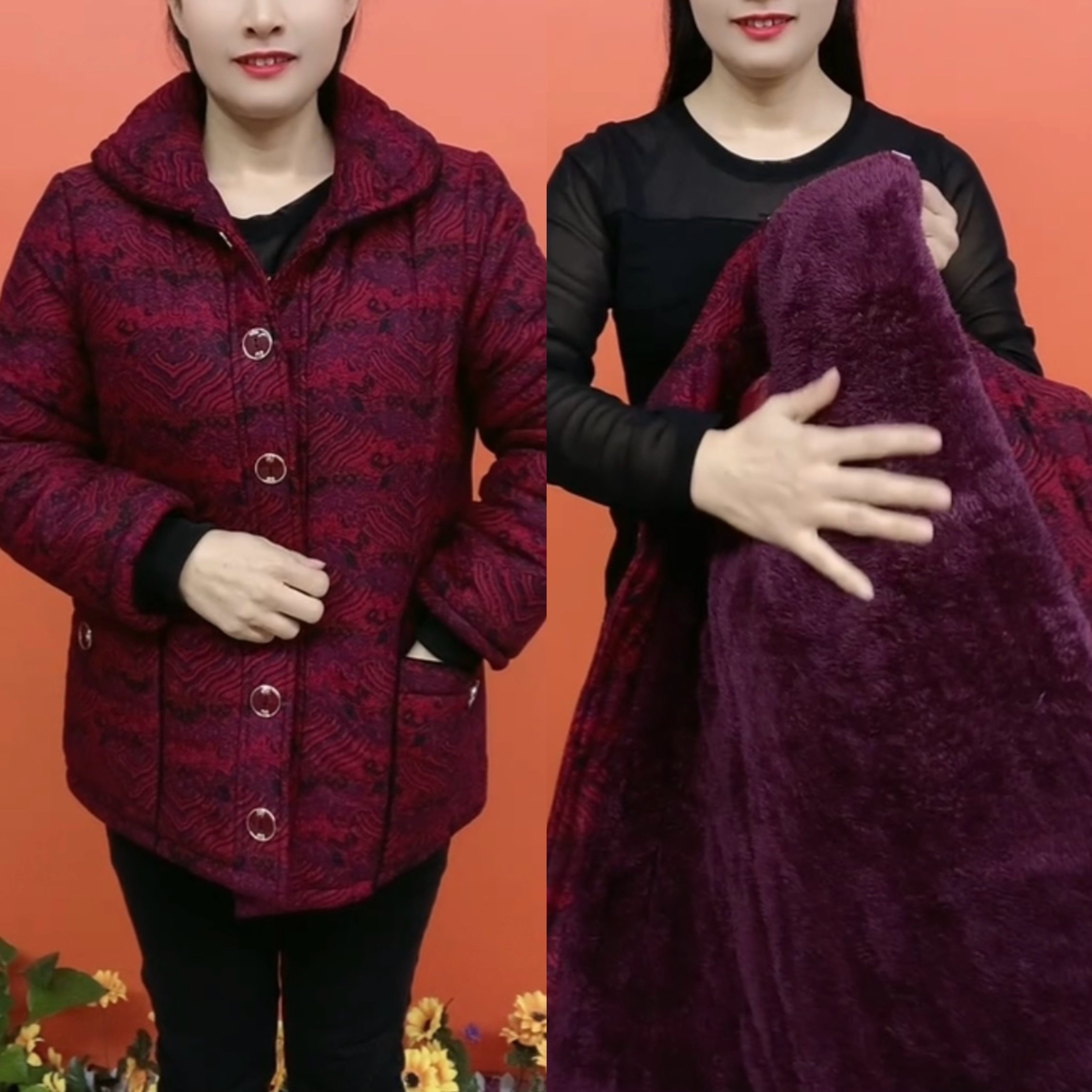 中老年人奶奶秋冬外套加绒棉袄妈妈春秋上衣女老太太老人翻领衣服