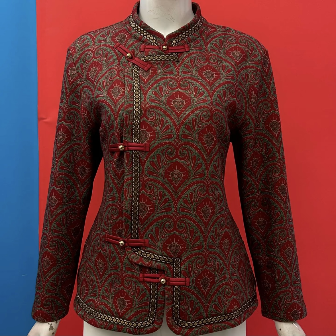 中式风过年红盘扣加绒长袖上衣女