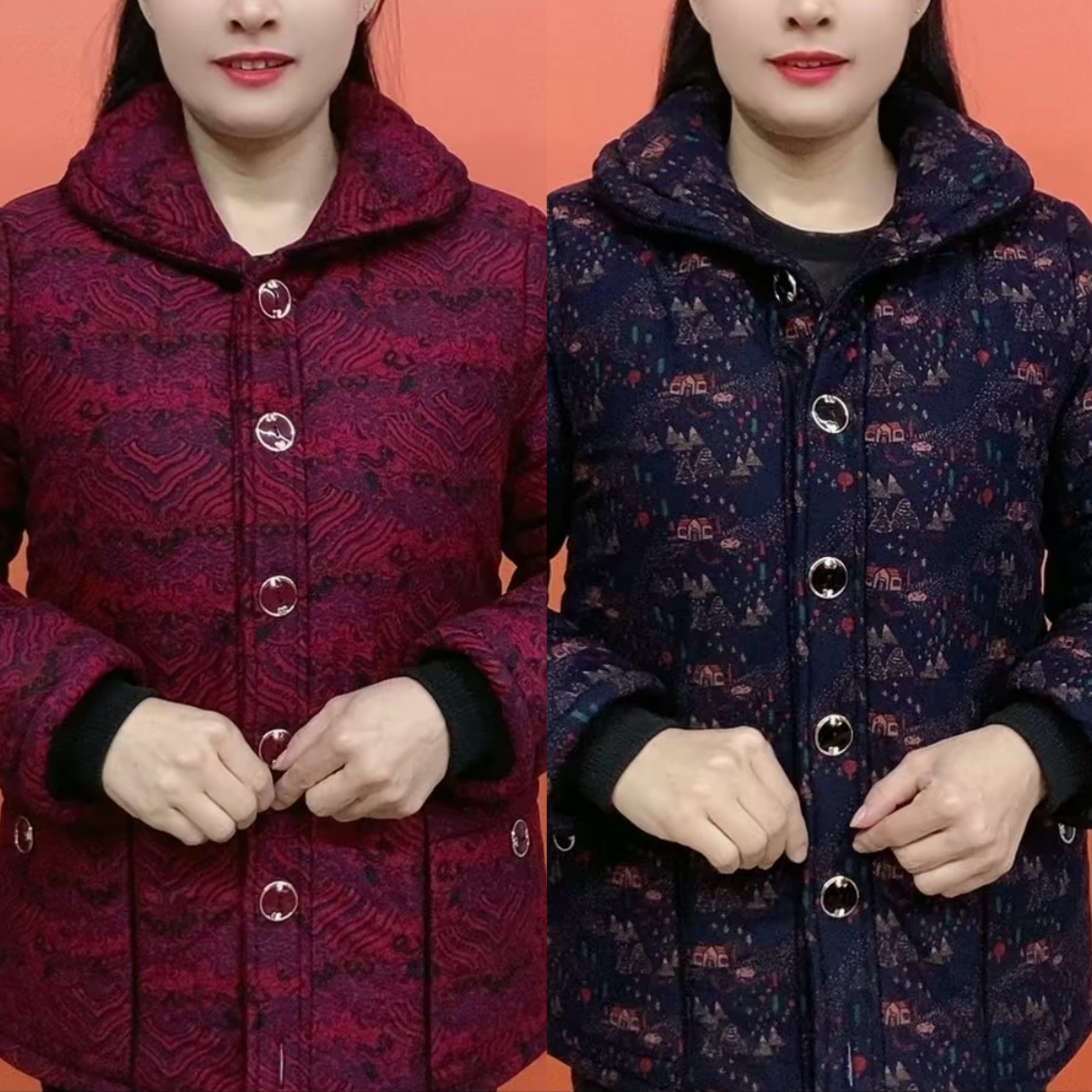 中老年人奶奶秋冬外套加绒棉袄妈妈春秋上衣女老太太老人翻领衣服