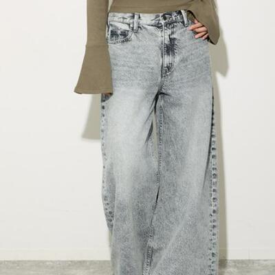Orien复古风雪花洗宽松水洗牛仔裤长牛仔裙百搭线条高腰