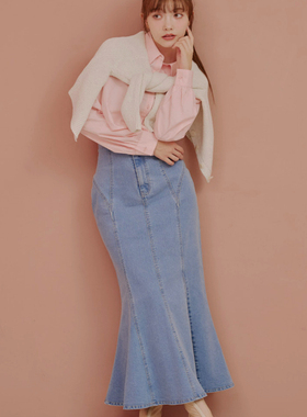 LILLIAN 少女感水洗牛仔长裙弹力面料S曲线温婉不是性感半身裙