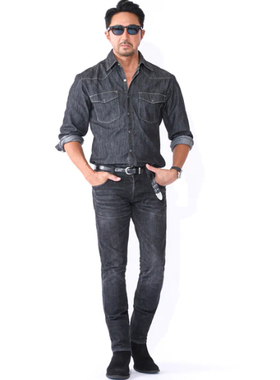 THES0LE男士水洗牛仔衬衫复古轻量牛仔布进口面料做旧褪色水洗