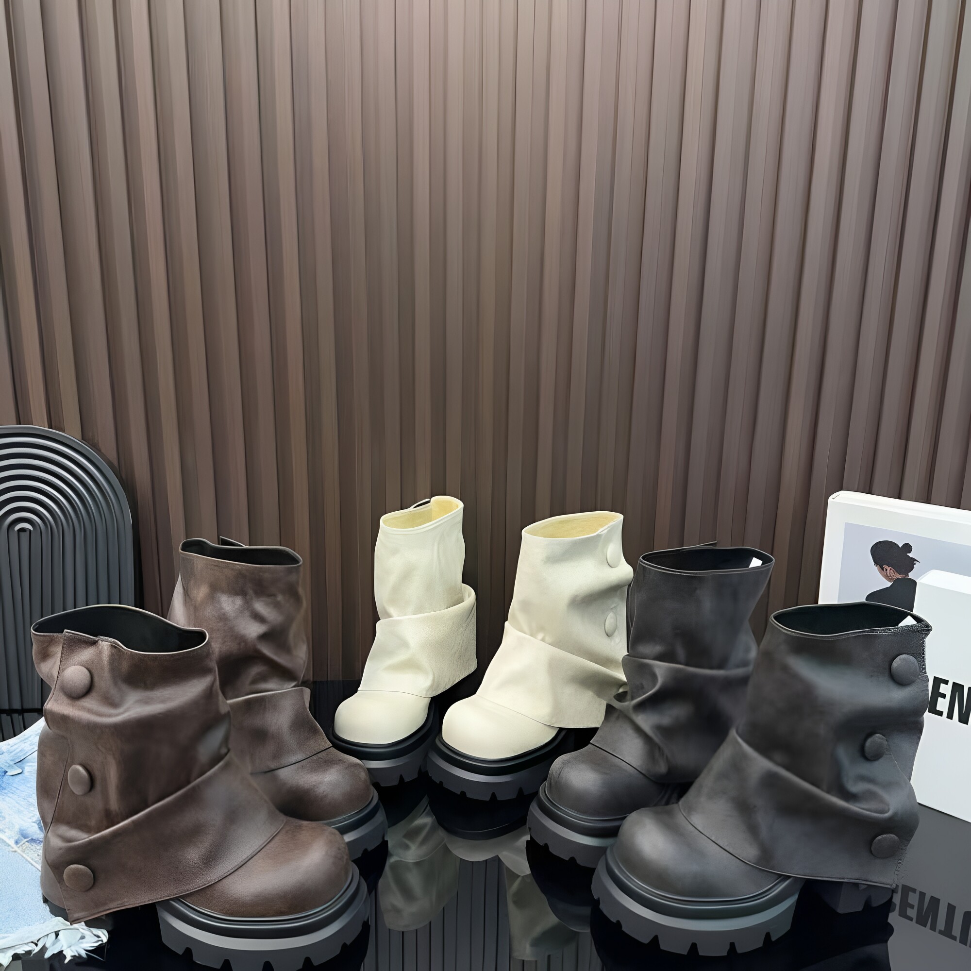 韩版冬季厚底中跟防水台堆堆靴