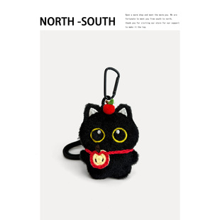 正版小黑猫包包挂件配饰可爱书包毛绒公仔玩偶钥匙扣送礼物情侣款