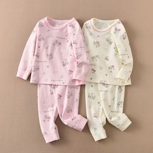 松优西松屋出口日本家居服套装儿童女孩印花睡衣长袖纯棉兔子秋衣