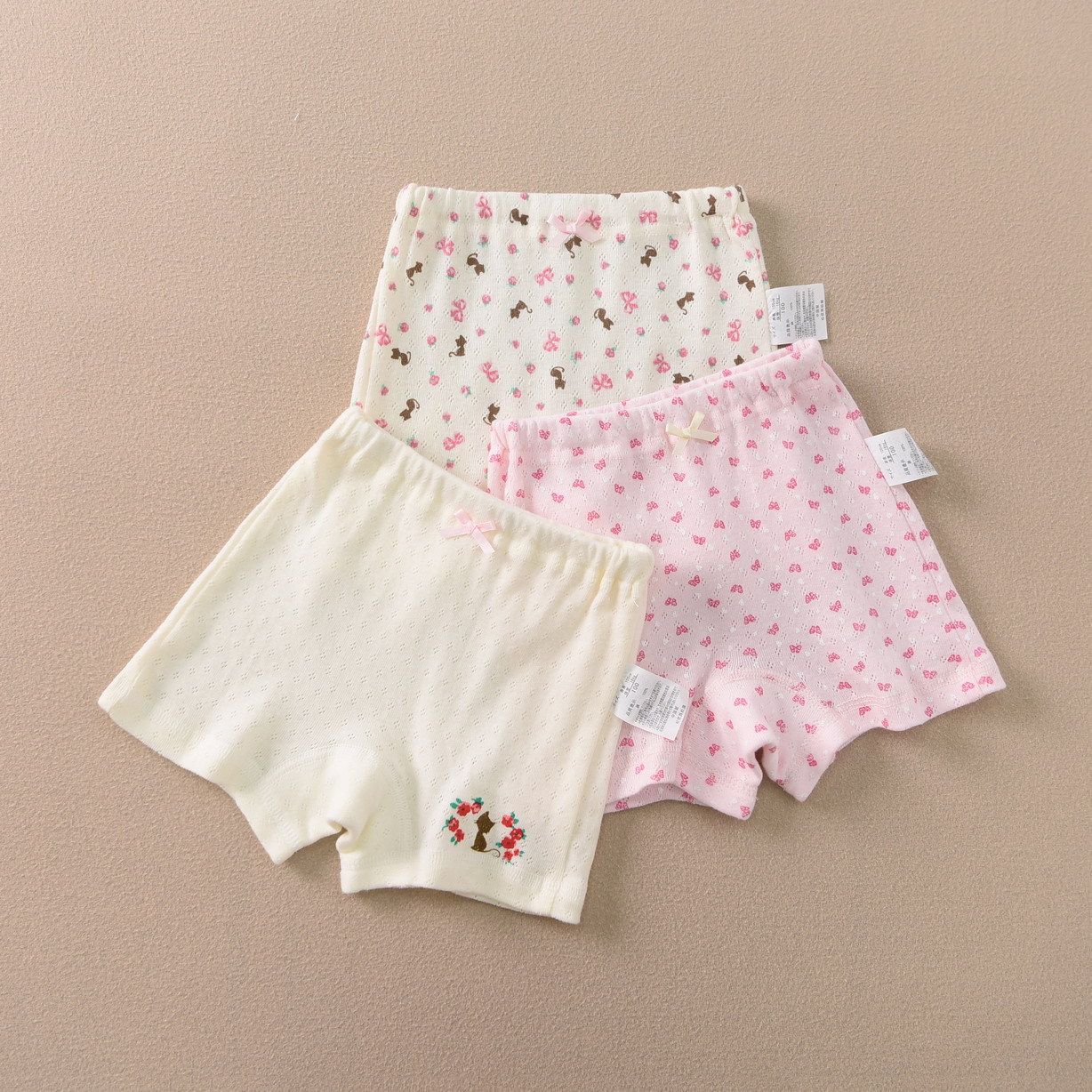 女孩儿童四角平角内裤出口童装源头工厂日系棉弹力大吸汗透气网眼