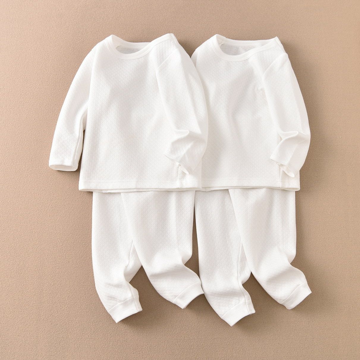 白色儿童男女孩保暖秋衣裤内衣家居服春秋出口日本薄款空气层纯棉