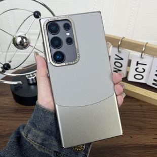 简约小众适用三星S24Ultra手机壳新款肤感s24拼接素皮s24+防摔外壳S23Ultra高级感s22u保护套24plus男女潮款