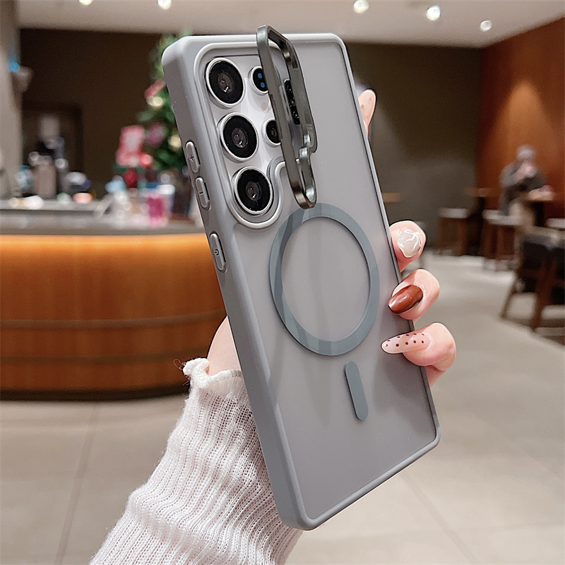 磨砂肤感镜头支架壳适用三星GalaxyS25ultra手机壳磁吸充电s24+高级感s23uitra雾面防指纹s24uitra软边防摔