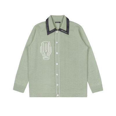 兰寺羊毛针织牛皮衬领开衫