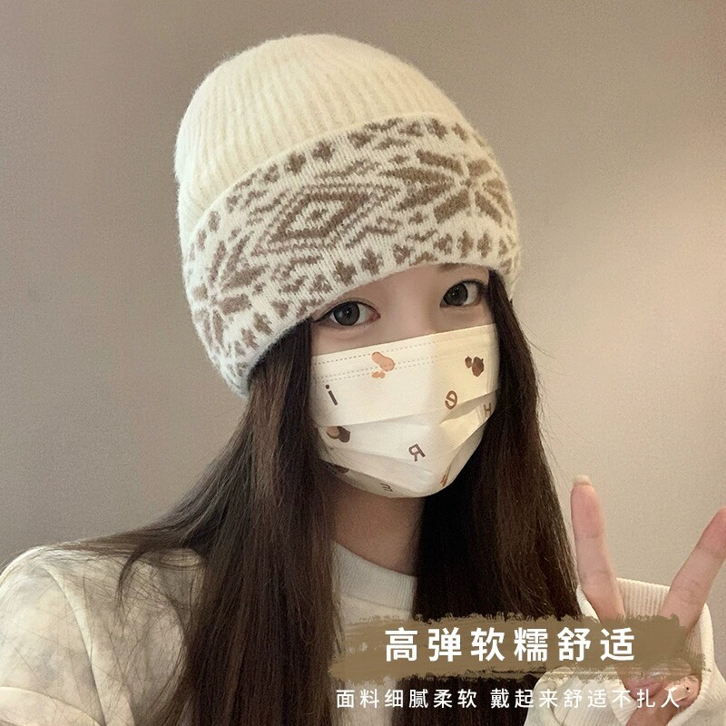 明星同款毛线帽女秋冬季保暖加绒加厚骑电动车防风防寒包头护耳帽