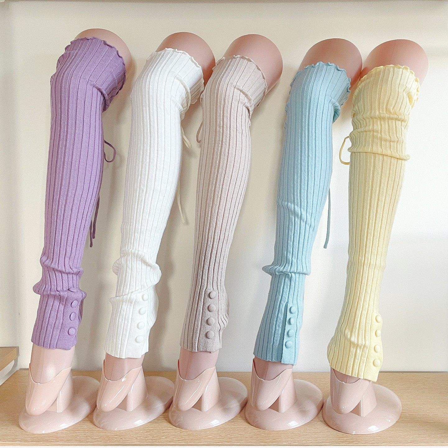 韩系松弛简约纯色竖条纹针织堆堆袜套瑜伽叠穿过膝长筒袜纽扣腿套,女士内衣/男士内衣/家居服,长筒袜,淘宝优惠券,粉丝福利购,淘宝优惠卷