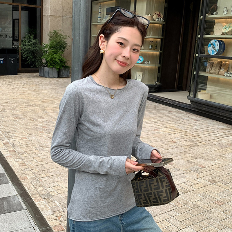 纸片人面膜T薄款修身显瘦春秋外穿时尚内搭简约圆领长袖女纯棉T恤,女装/女士精品,T恤,淘宝优惠券,粉丝福利购,淘宝优惠卷