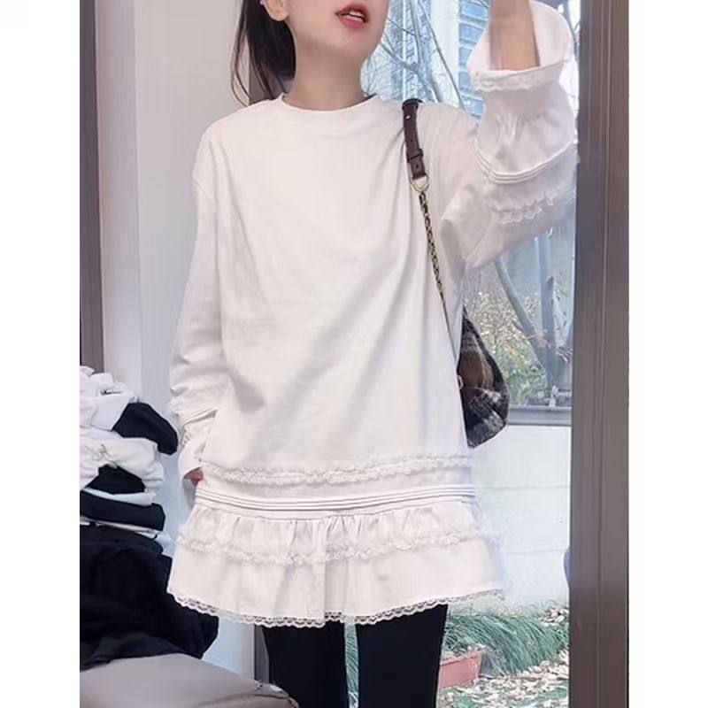 纯棉加厚磨毛长袖t恤女2025秋冬新款拼接蕾丝印花KT猫宽松中长款,女装/女士精品,T恤,淘宝优惠券,粉丝福利购,淘宝优惠卷