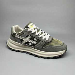 潮流复古轻便透气缓震休闲鞋 外贸男鞋 真皮拼接运动鞋 新款 2025秋季