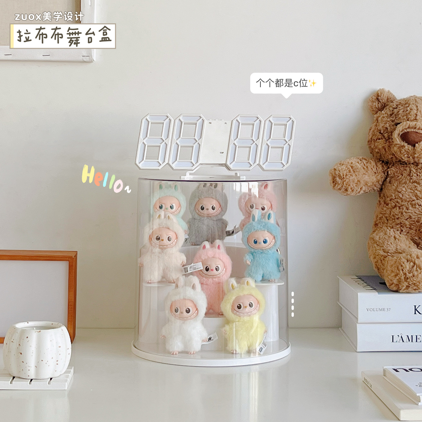 labubu展示盒透明阶梯盲盒收纳展示架子拉布布挂件玩偶娃娃展示柜