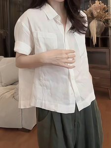 法式白色短袖衬衫女装夏季2026新款简约风松弛感百搭通勤显瘦上衣