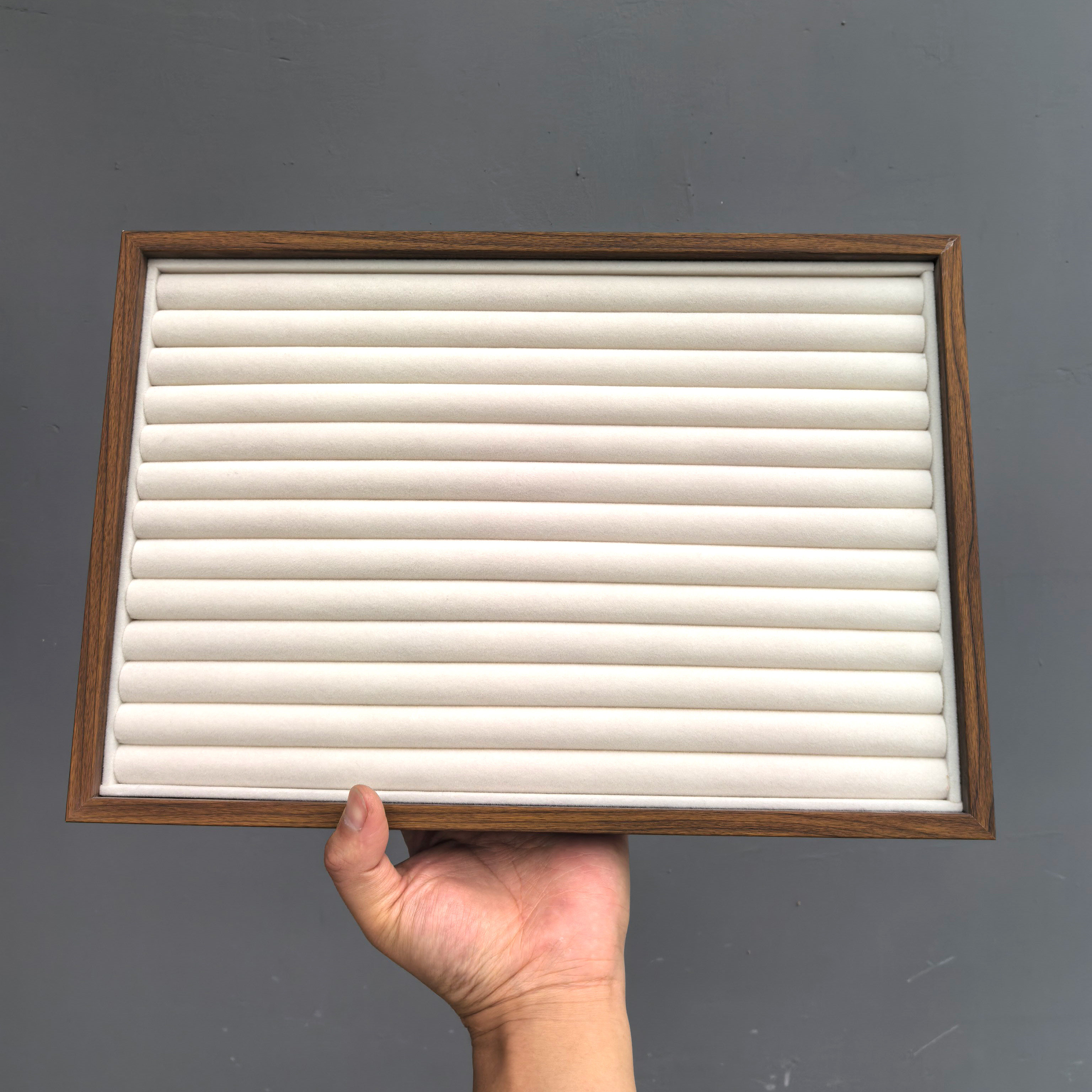 胡桃木精致绒布首饰托盘大容量复古项链戒指耳钉耳环饰品盒展示盒