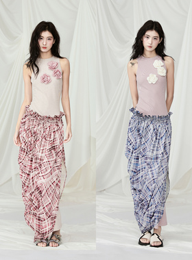 MildRate原创 “玫瑰物语”可脱卸希腊褶皱半裙+连衣裙两件套