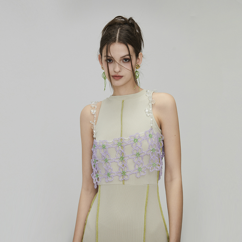 MildRate原创 仙乐飘飘 少女手工编织水晶花朵吊带上衣展示勿拍