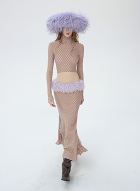 MildRate原创 假两件修身长款连衣裙拼接鱼尾裙秋冬新款