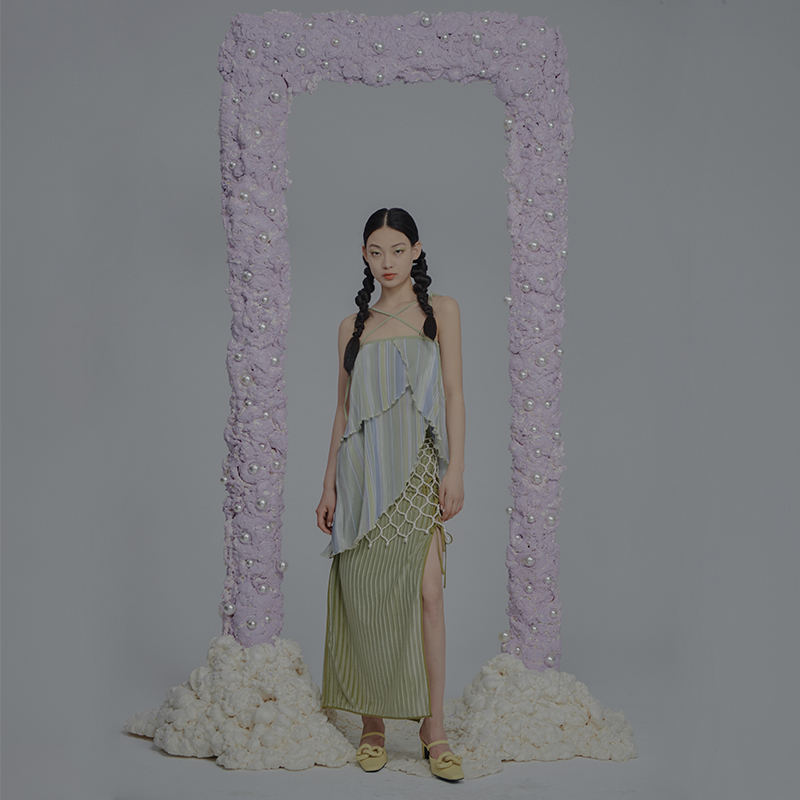 MILDRATE绿色植绒性感气质半裙