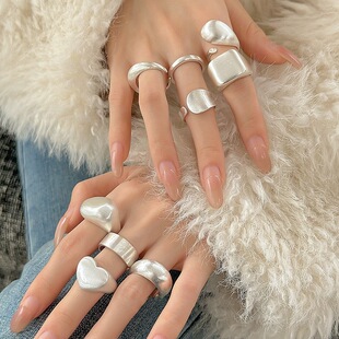 简约银色素戒指女百搭韩系冷淡风S925纯银开口食指戒指小众指环