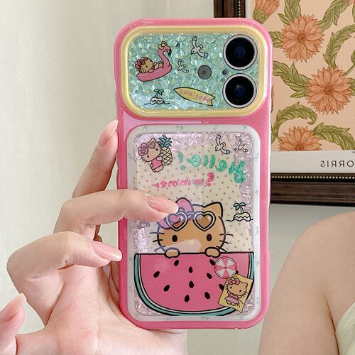 潮壳汇西瓜HelloKitty亮片手机壳适用苹果iPhone17promax闪粉少女系16Promax个性可爱15promax卡通感17pro