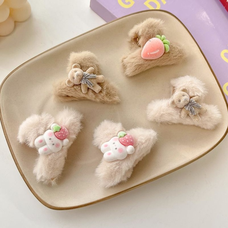 秋冬毛绒可爱卡通抓夹女刘海前额碎发侧边发夹小号鲨鱼夹子头饰